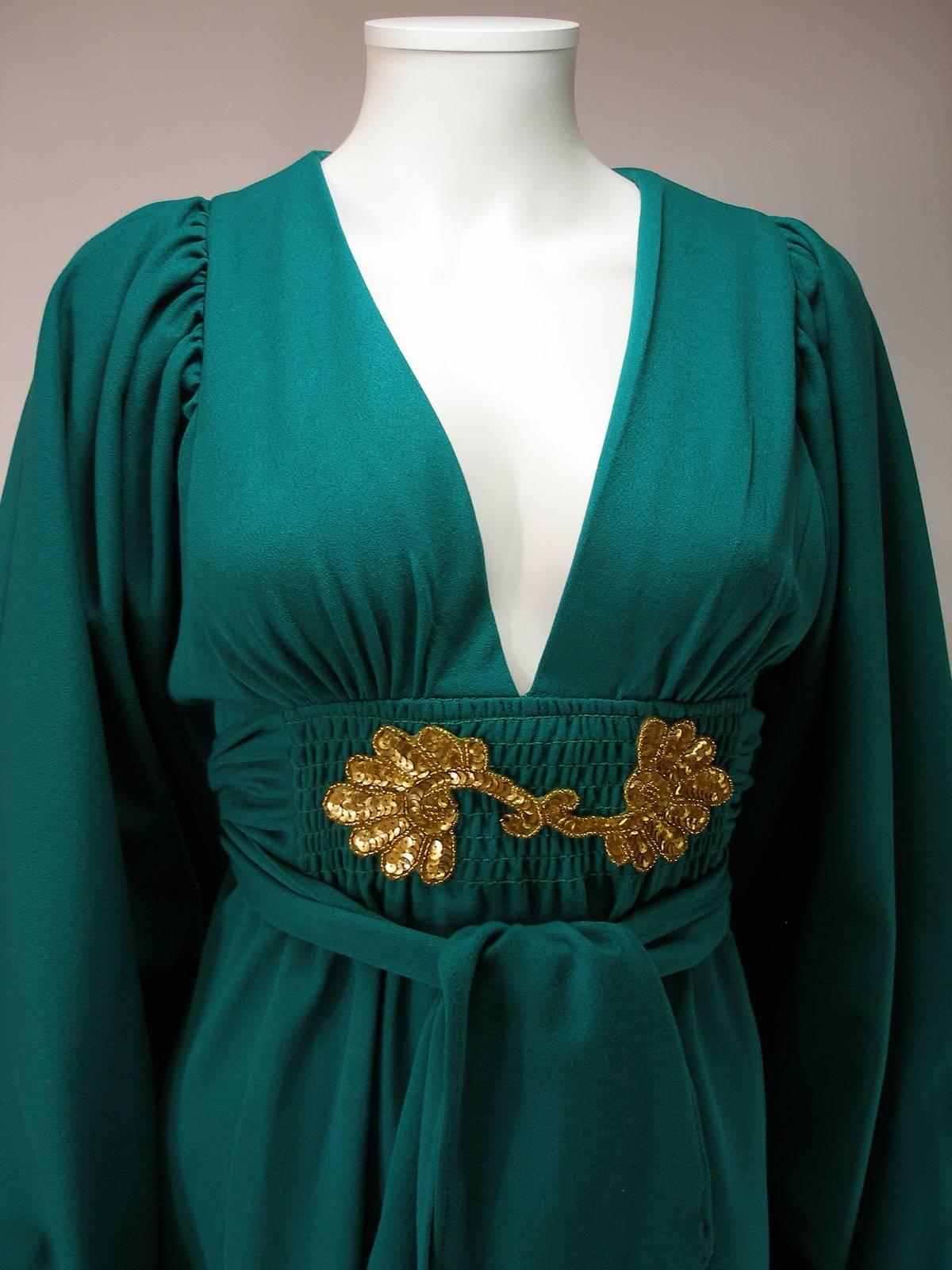 Rare Vintage Deep Green Ossie Clark for Radley early 1970's Maxi Dress US 4 Size For Sale 12