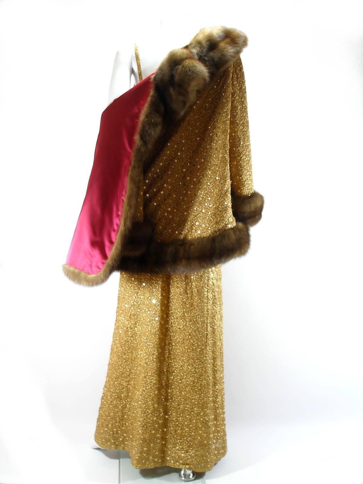 Brown Chanel Haute Couture Vintage Suite Gold Cloque Embroidered Sequins, 1977  For Sale