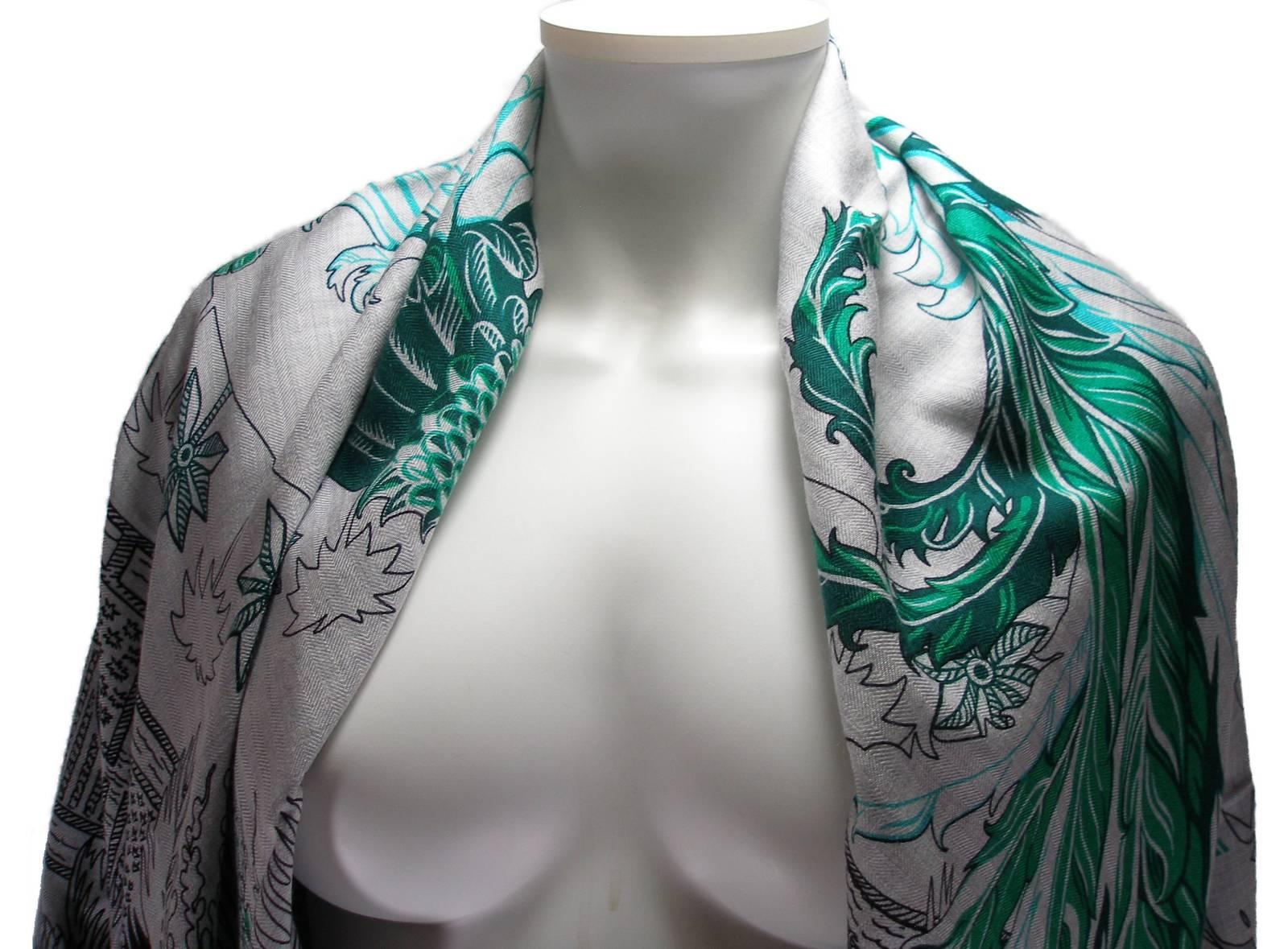 Gorgeous and Rare New Hermes Mythiques Phoenix Cashmere Shawl 140 cm / BRAND NEW For Sale 3