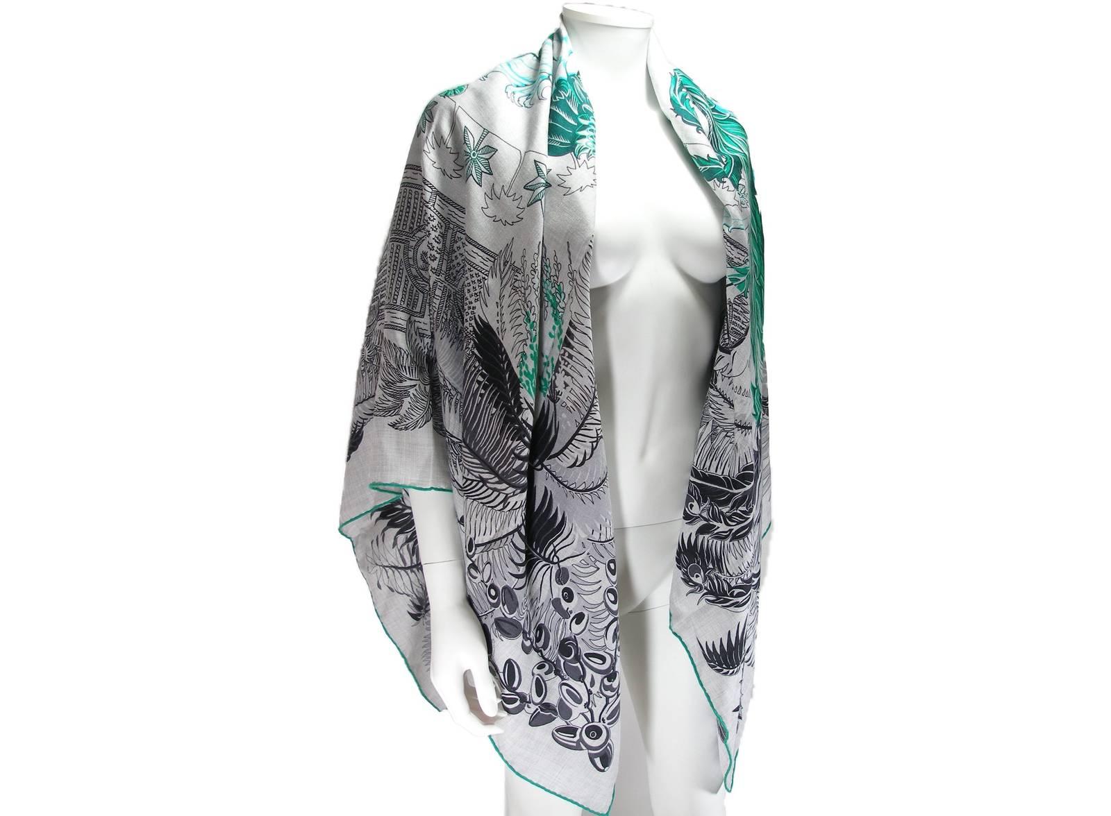 Gray Gorgeous and Rare New Hermes Mythiques Phoenix Cashmere Shawl 140 cm / BRAND NEW For Sale