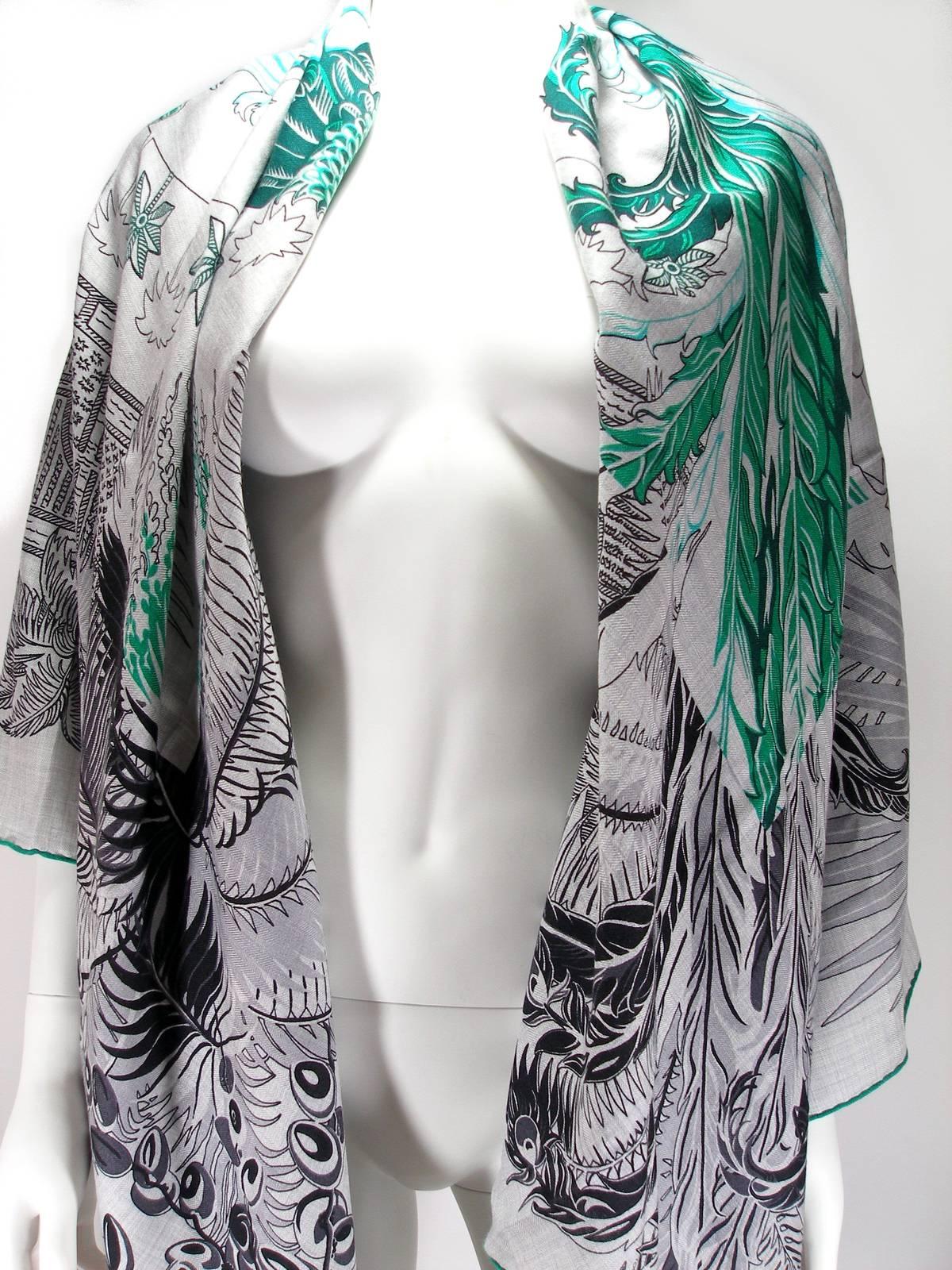 Women's Gorgeous and Rare New Hermes Mythiques Phoenix Cashmere Shawl 140 cm / BRAND NEW For Sale