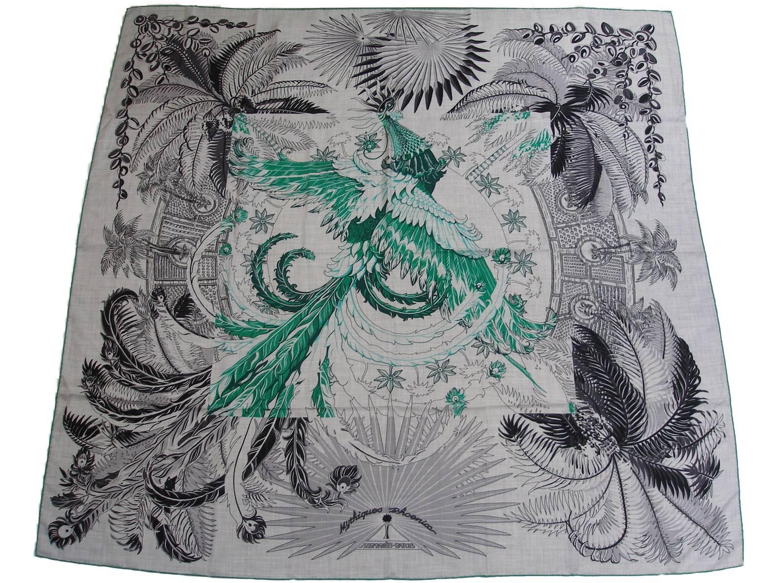 Gorgeous and Rare New Hermes Mythiques Phoenix Cashmere Shawl 140 cm / BRAND NEW For Sale 7