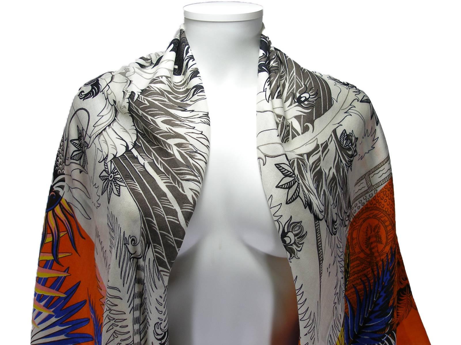 Brown Gorgeous and Rare New Hermes Mythiques Phoenix Cashmere Shawl 140 cm / BRAND NEW For Sale