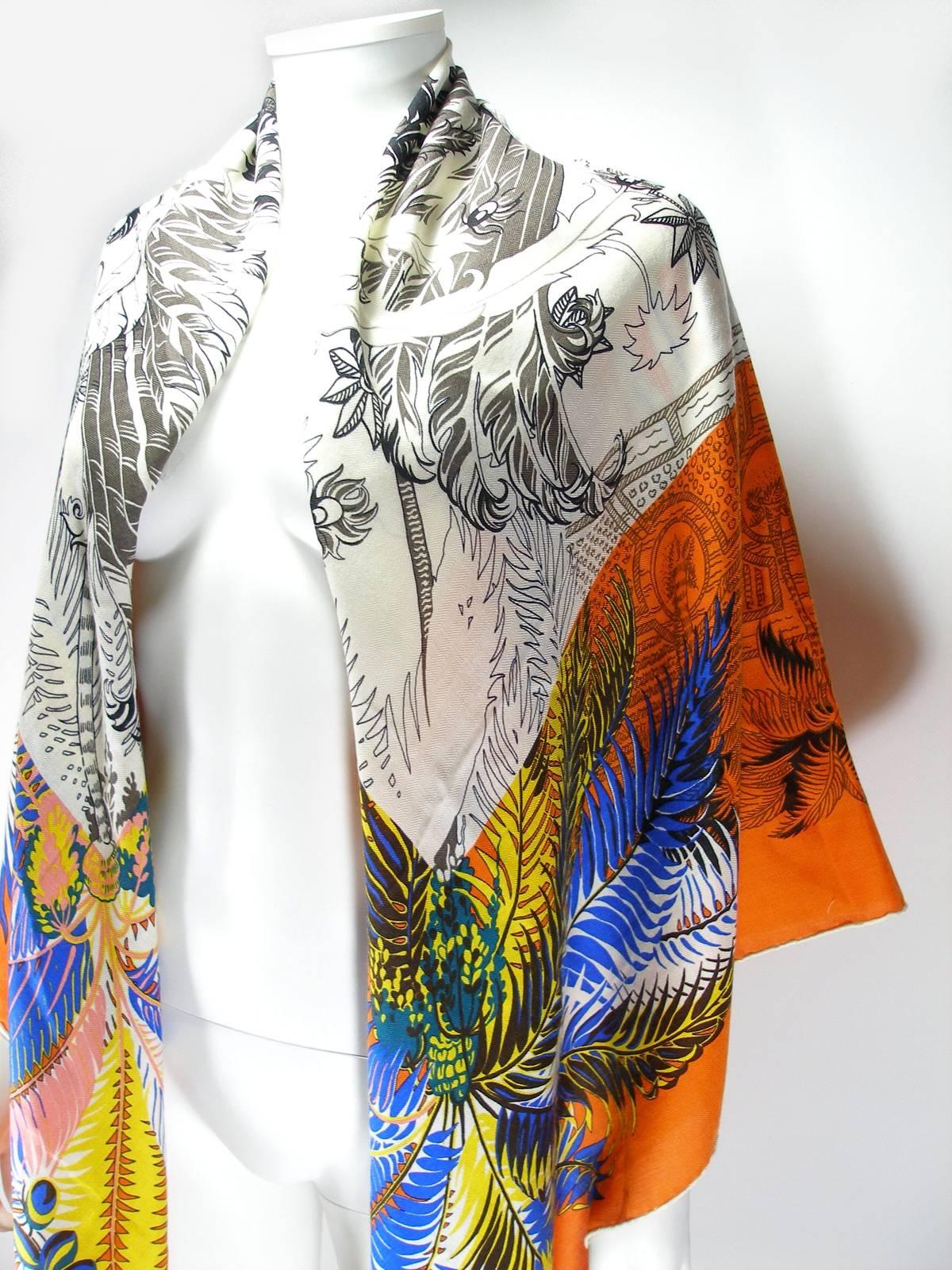 Gorgeous and Rare New Hermes Mythiques Phoenix Cashmere Shawl 140 cm / BRAND NEW For Sale 1
