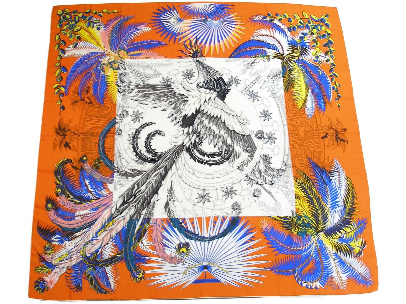 Gorgeous and Rare New Hermes Mythiques Phoenix Cashmere Shawl 140 cm / BRAND NEW For Sale 2