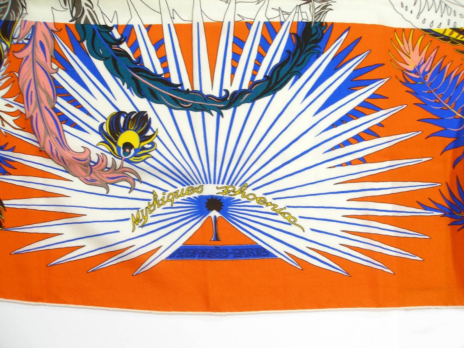 Gorgeous and Rare New Hermes Mythiques Phoenix Cashmere Shawl 140 cm / BRAND NEW For Sale 4