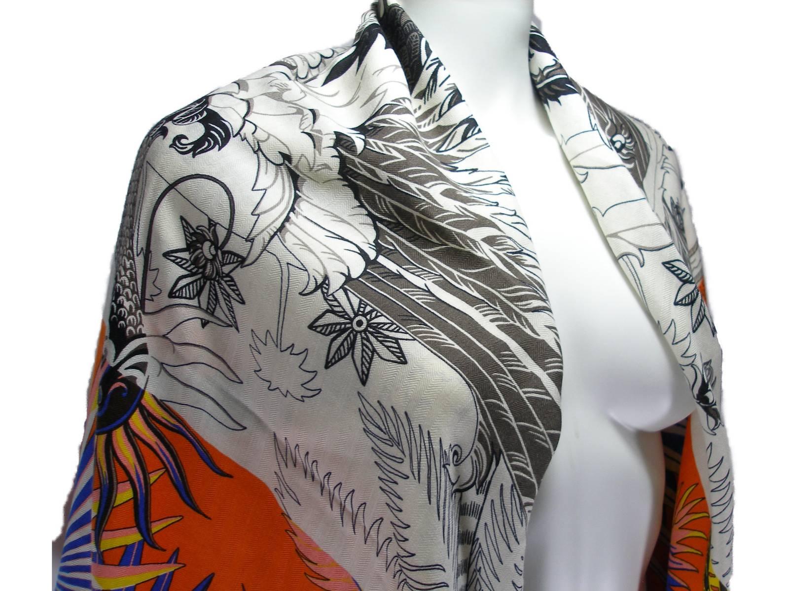 Women's Gorgeous and Rare New Hermes Mythiques Phoenix Cashmere Shawl 140 cm / BRAND NEW For Sale