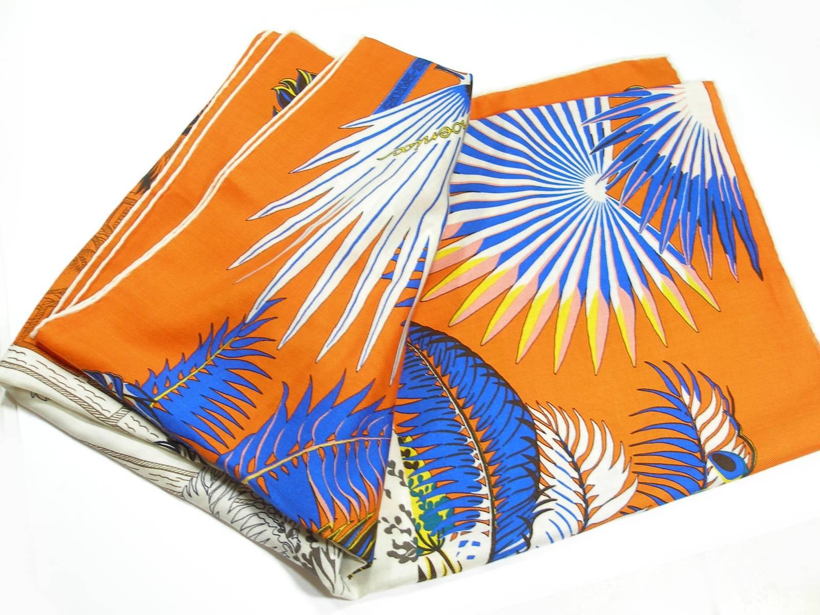 Gorgeous and Rare New Hermes Mythiques Phoenix Cashmere Shawl 140 cm / BRAND NEW For Sale 7