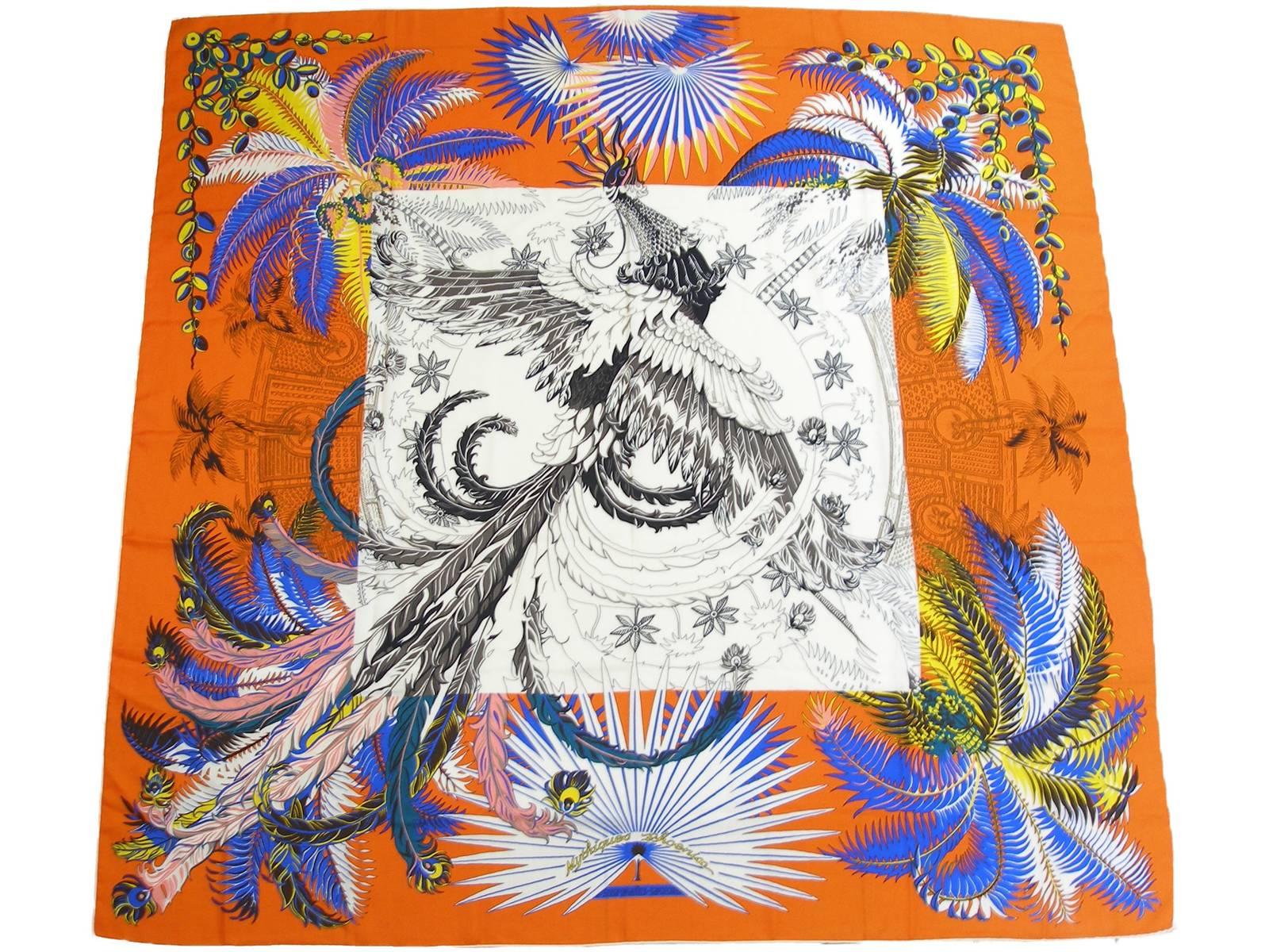 Gorgeous and Rare New Hermes Mythiques Phoenix Cashmere Shawl 140 cm / BRAND NEW For Sale 3
