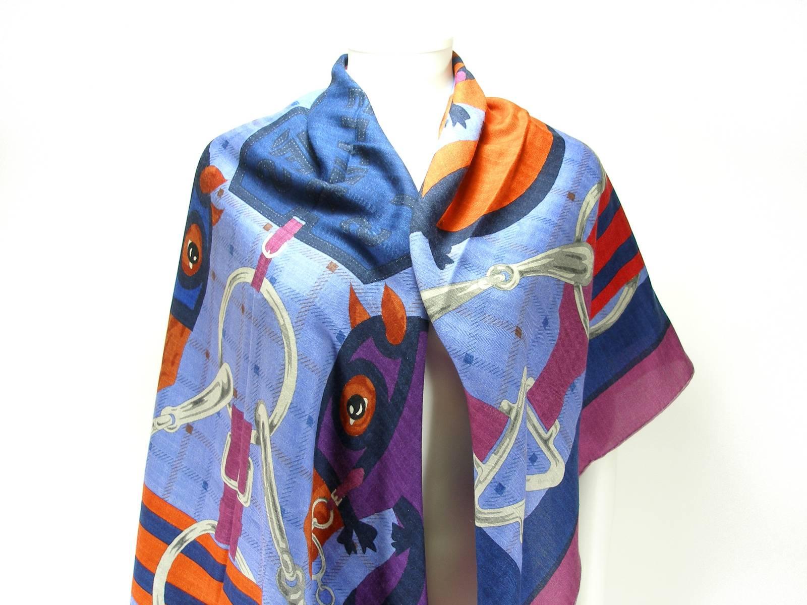 Hermès Tatersale
Silk 30% and cachemire 70%
Designed by Henri D'Origny
Actual Collection
Size 140 cm x 140 cm 
Copyright and Signature 
Color : Purple / multicolor
Sorry no Box
Thank you for visiting my shop !