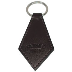 Hermès Key Ring Tab Brown Leather and Palladium L SIZE / Brand New 