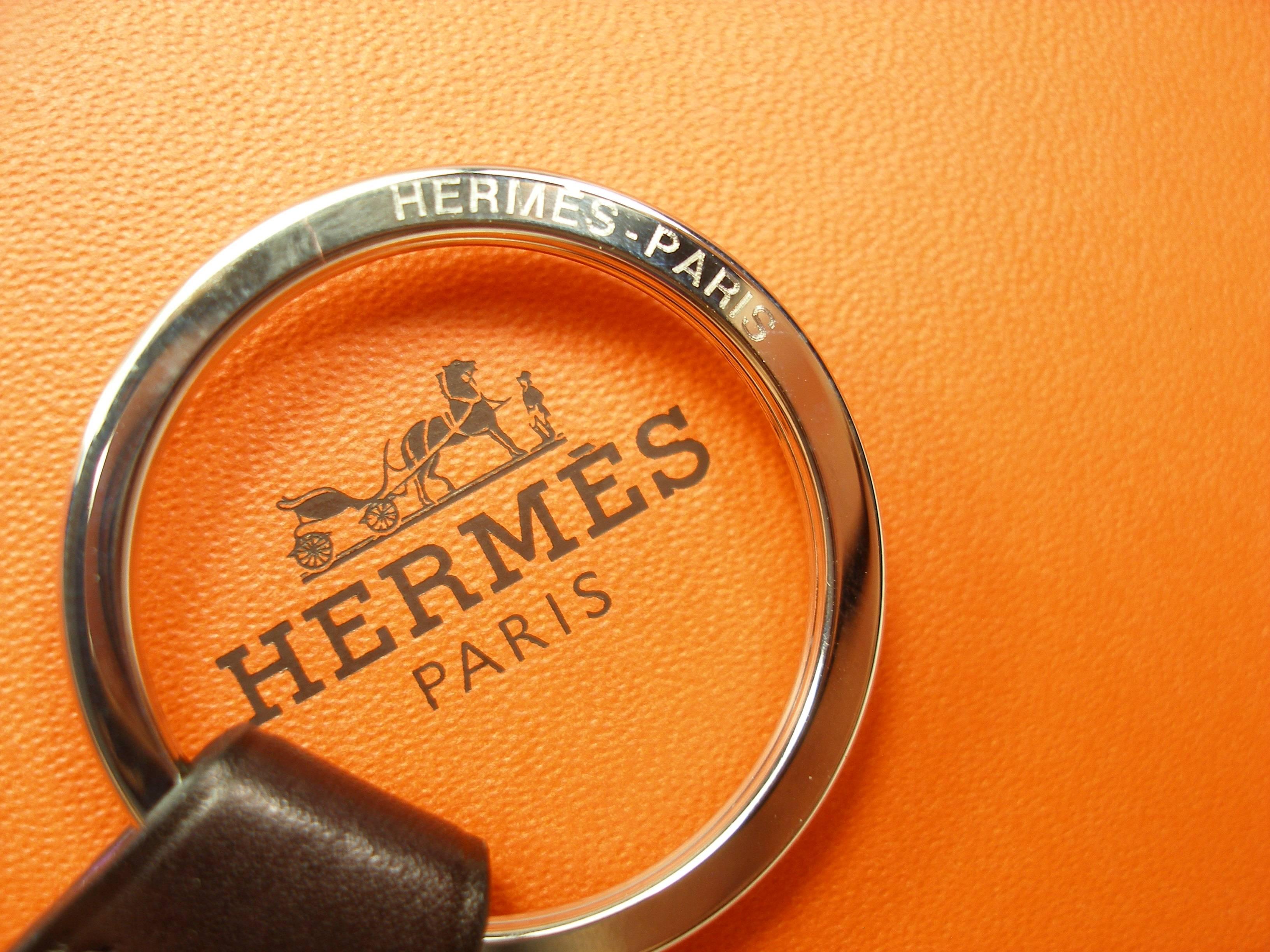Black Hermès Key Ring Tab Brown Leather and Palladium L SIZE / Brand New 