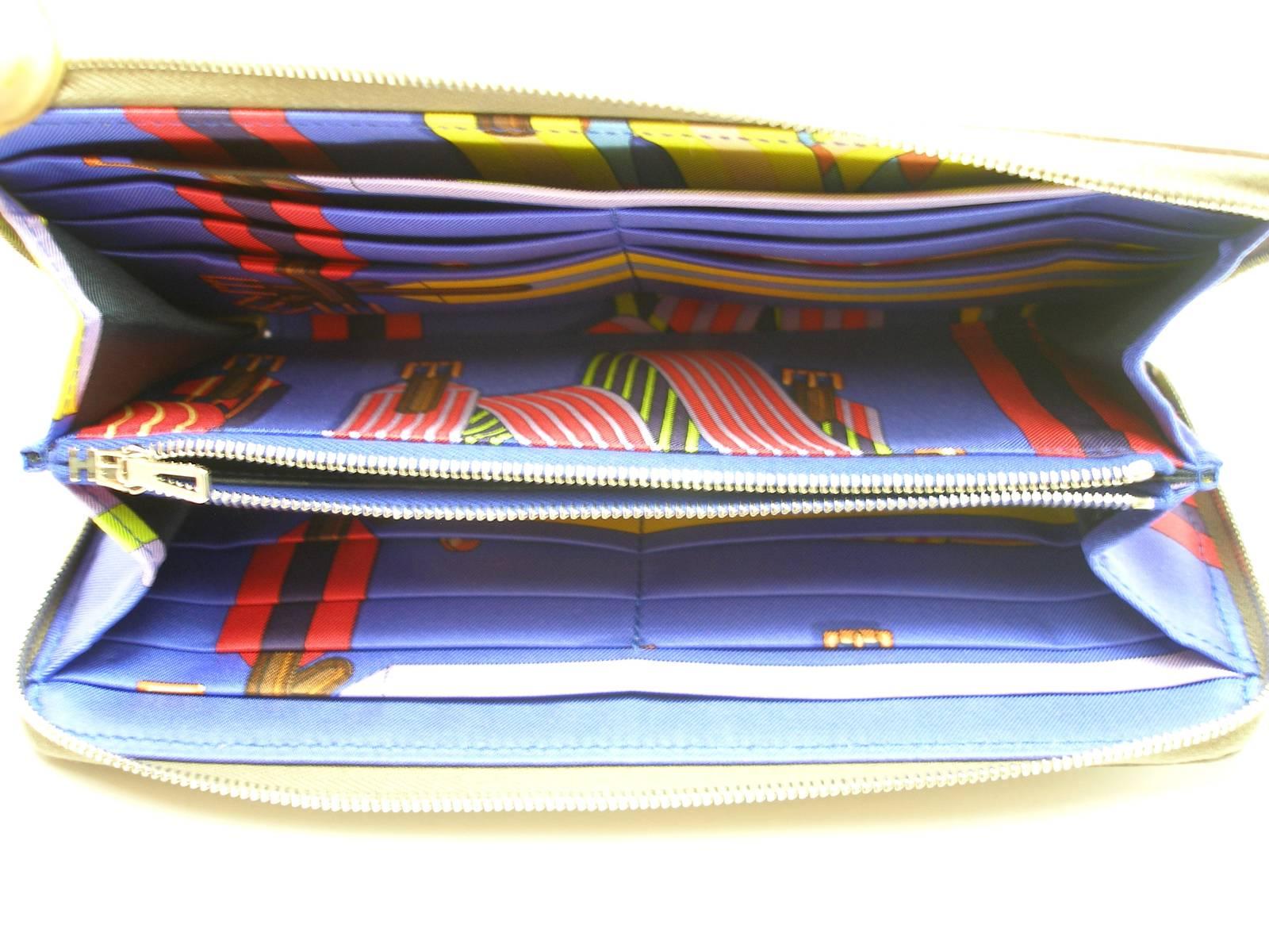 Silk'In classic wallet Large Size Etoupe Leather and Sangles bleu Electrique NEW 5