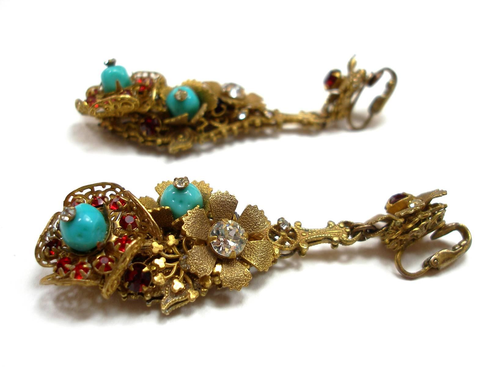 COLLECTIBLE Vintage 50's Clips Earing Miriam Haskell Frank Hess signé Amourelle In Good Condition For Sale In VERGT, FR