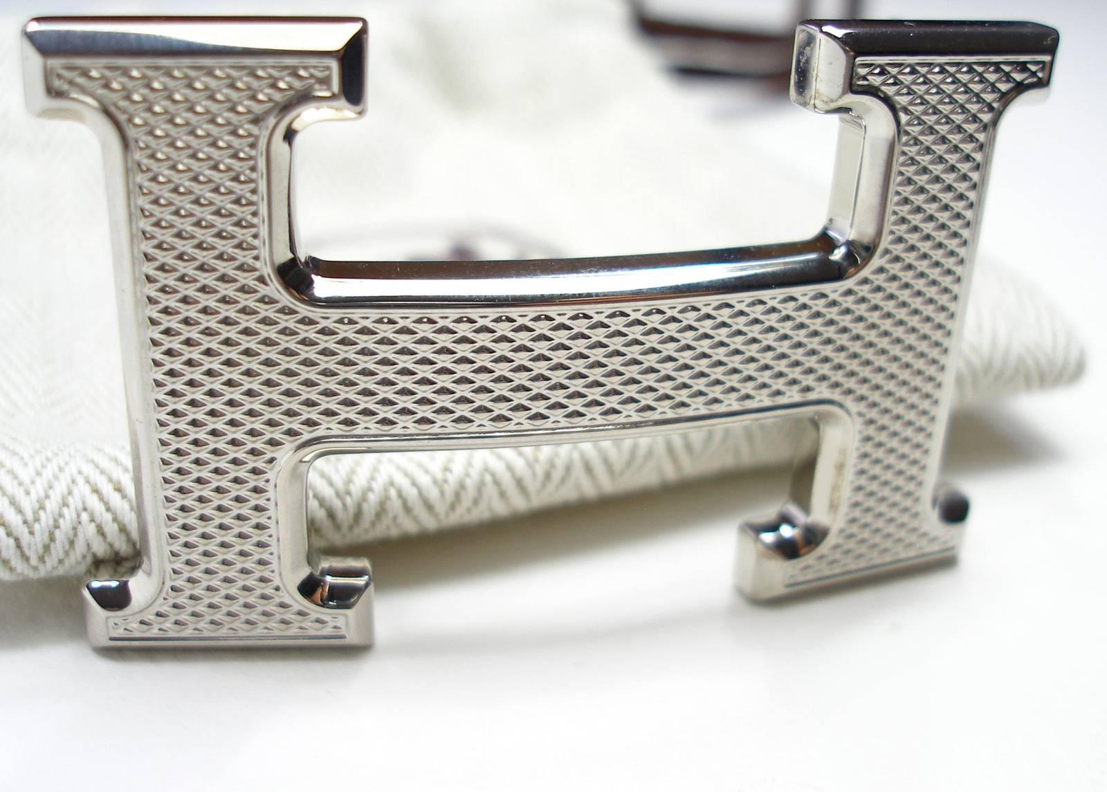 Hermès Buckle H Guilloché Palladium for strap in 32 mm / Excellente Condition In Excellent Condition In VERGT, FR