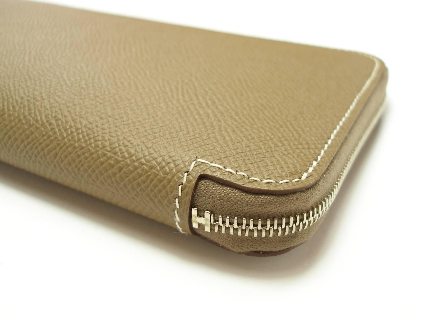 Brown Hermes classic wallet Large Size Etoupe Leather and Sangles bleu Electrique 
