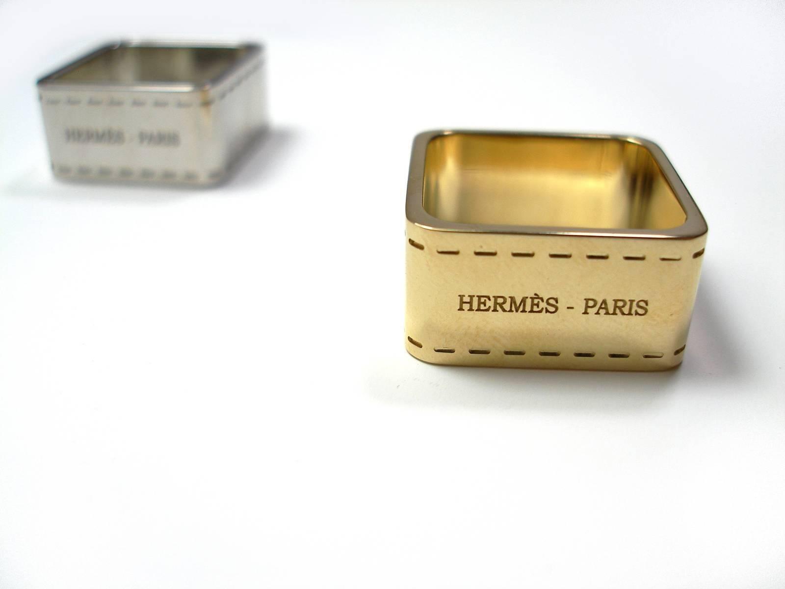 Hermès Set of 2 Bolduc Permabrass and Palladium Scarf Rings  2