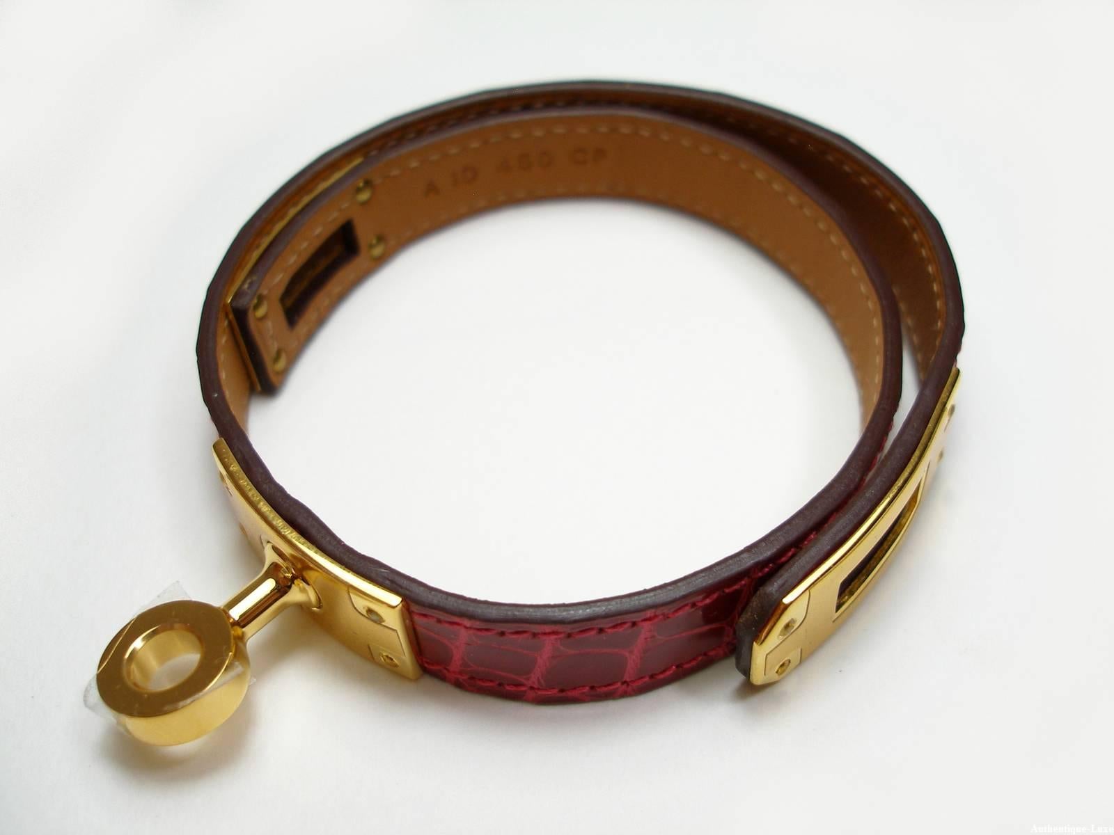 Intemporel Hermès Kelly Bracelet Double Tour Alligator Rouge Braise Size 2 /NEW  For Sale 6