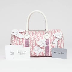 Christian Dior Pink & White Logo Canvas Girly Flowers Boston Tote Bag