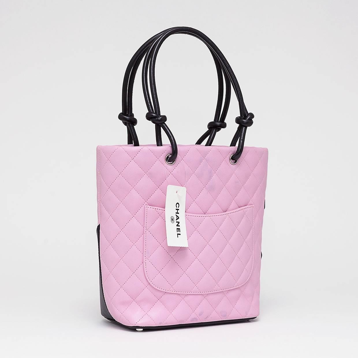 Chanel Pink & Black Quilted Ligne Cambon Petit Bucket or Tote Bag In Good Condition In Columbia, MO