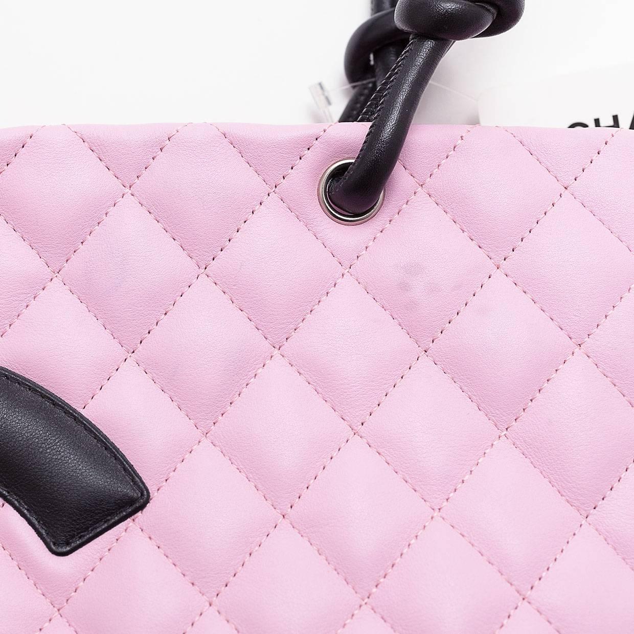 Chanel Pink & Black Quilted Ligne Cambon Petit Bucket or Tote Bag 4