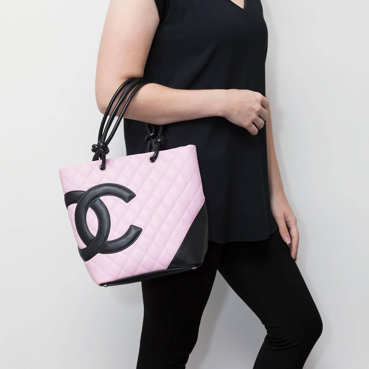 Chanel Pink & Black Quilted Ligne Cambon Petit Bucket or Tote Bag 6