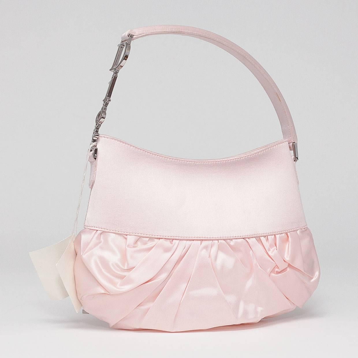 christian dior rose pink satin lace-up ballet evening shoulder bag