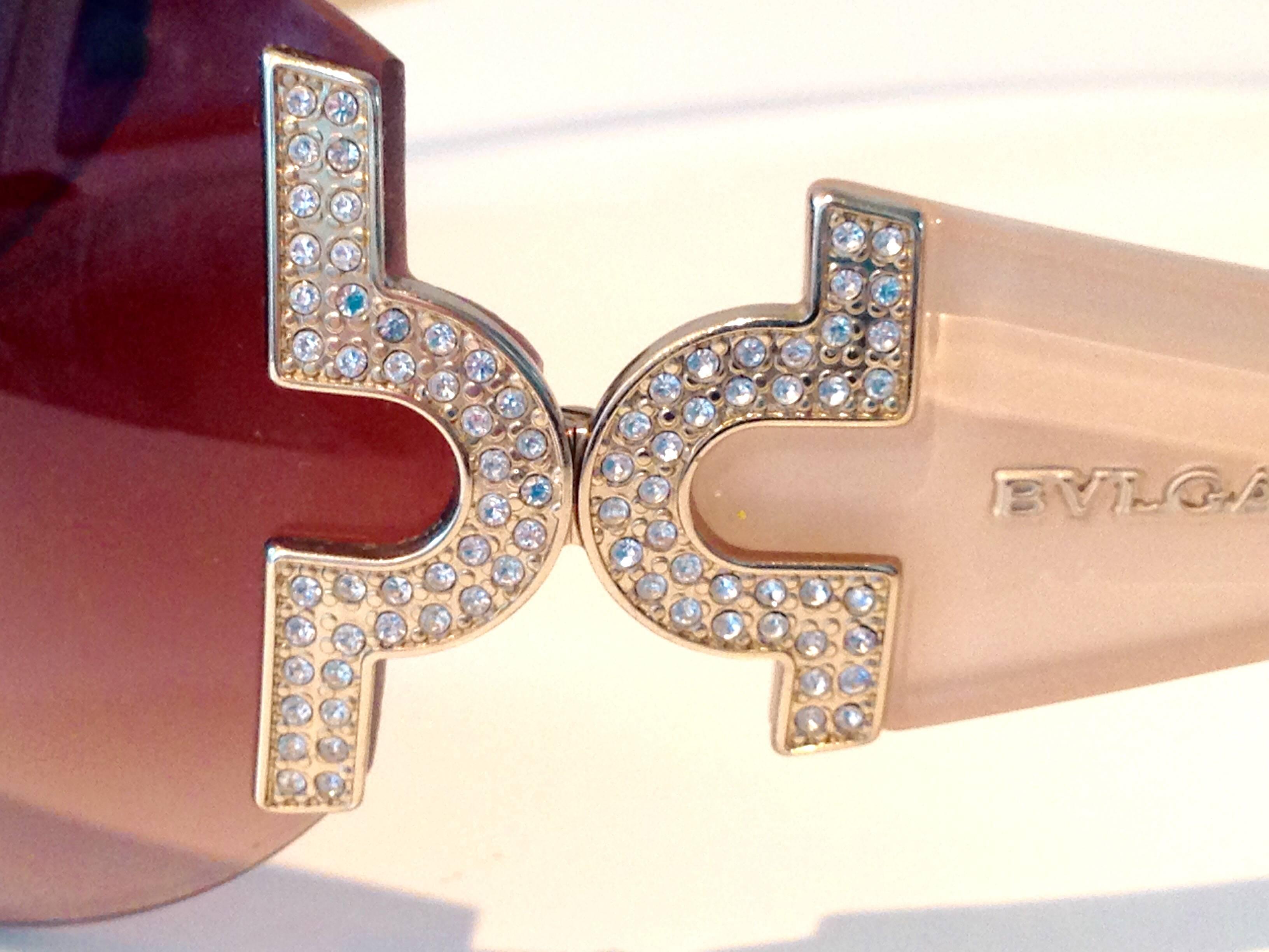 Bvlgari Pale Pink & Swarovski Crystal Sunglasses In Excellent Condition In West Palm Beach, FL