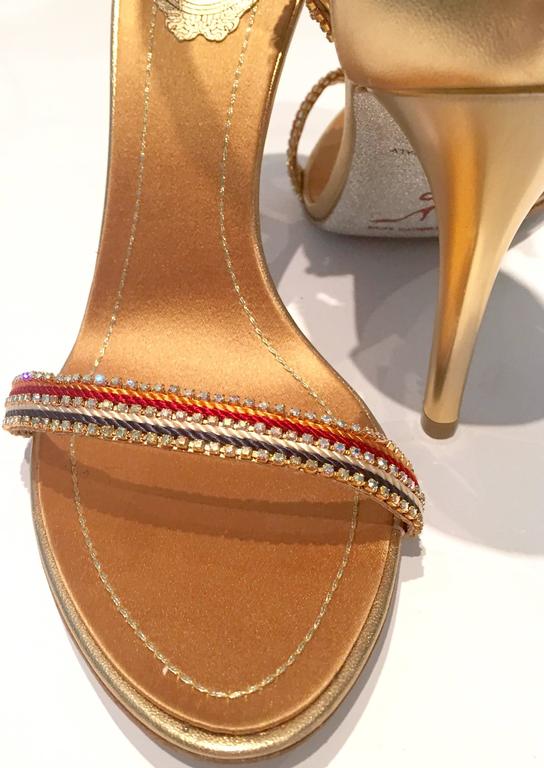 RENÃ CAOVILLA Moonlight crystal-embellished metallic leather wedge sandals â Shoes Post