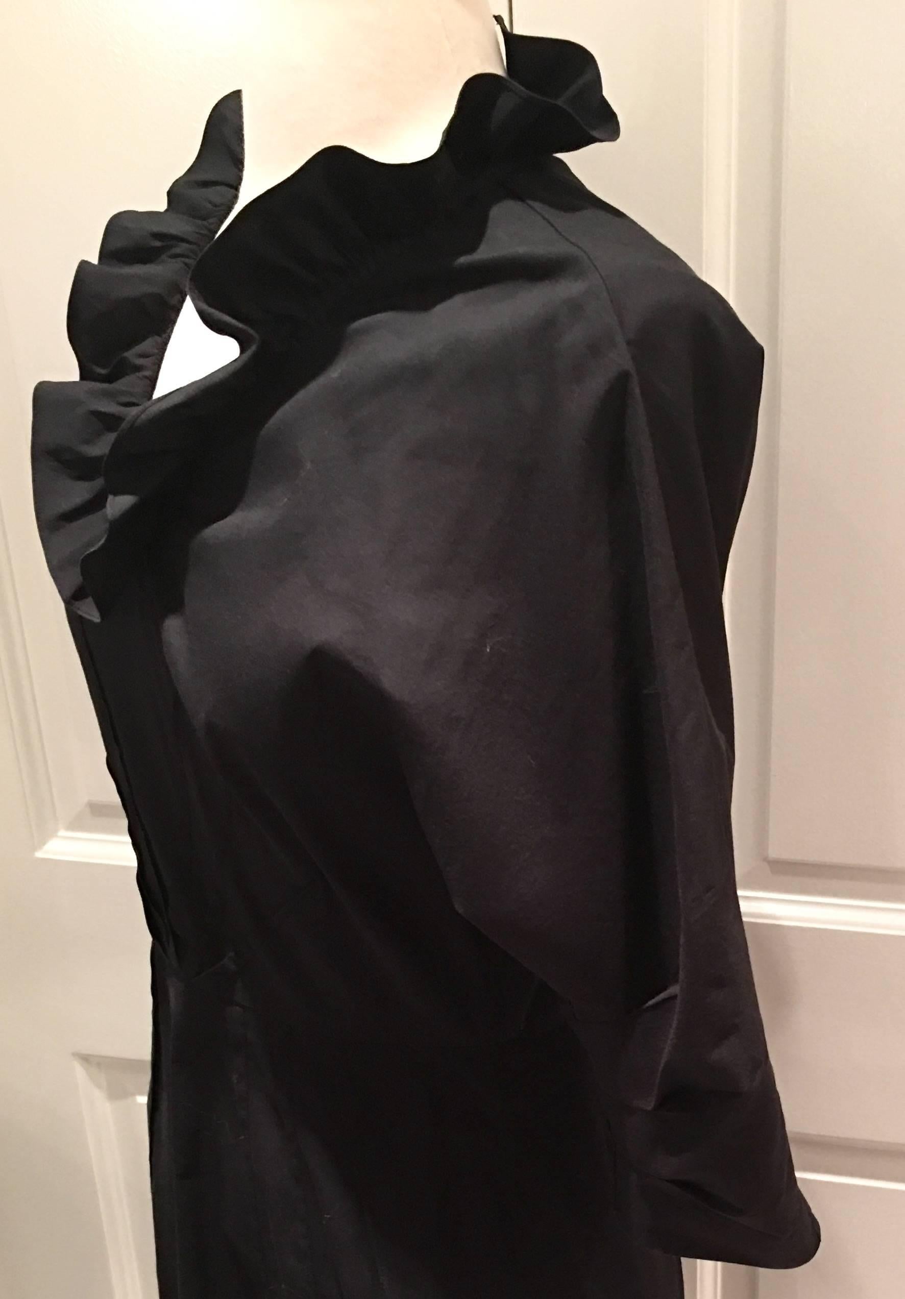 Prada Milano Black Ruffle V-Neck Collar Cotton Dress 1