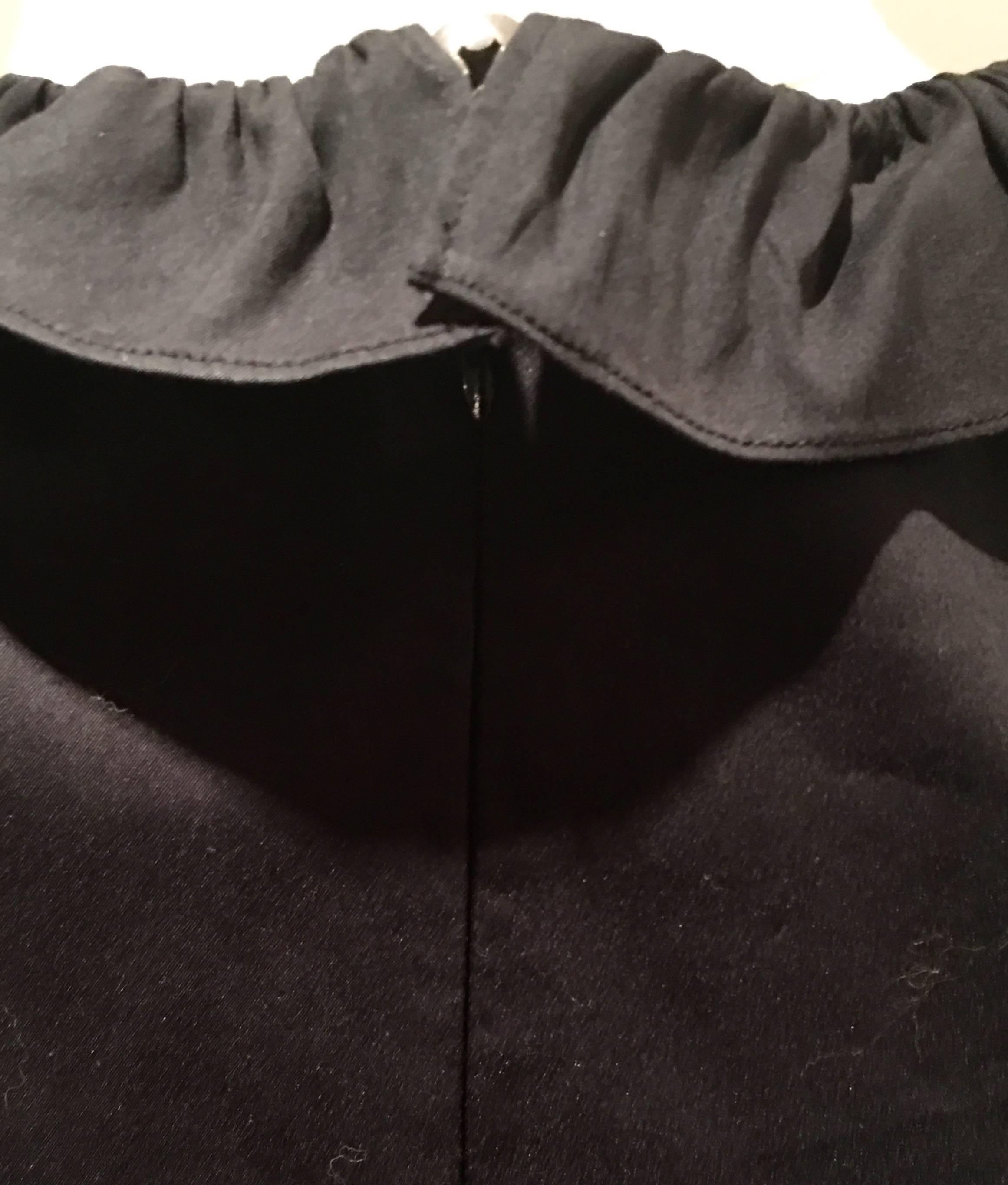Prada Milano Black Ruffle V-Neck Collar Cotton Dress 4