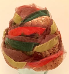 60'S Christian Dior Paris Velvet Ribbon and Feather Chapeaux