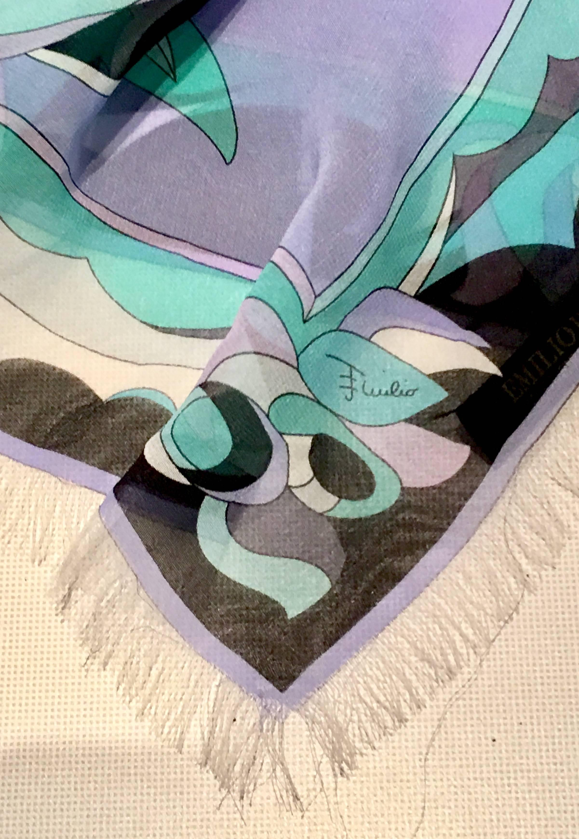 Emilio Pucci Geometric Print Silk Chiffon Oversized Scarf In Excellent Condition For Sale In West Palm Beach, FL