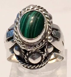 1960'S Sterling Silber und Malachit Gift Ring-Signed