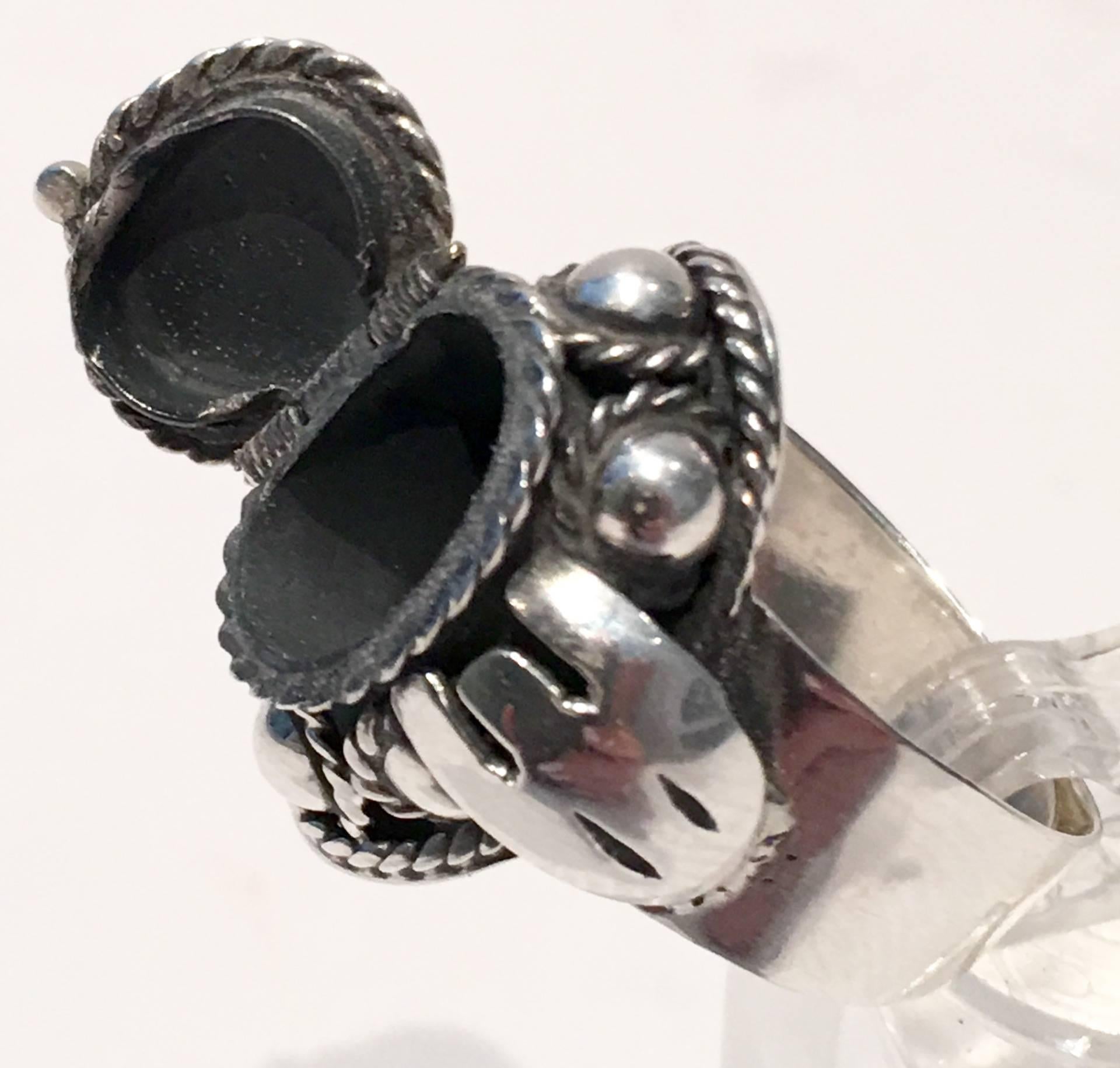  bague Poison en argent sterling et malachite des années 60 - signée Unisexe 