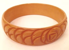 1930'S Bakelite Carved Rose Butterscotch Bangle Bracelet