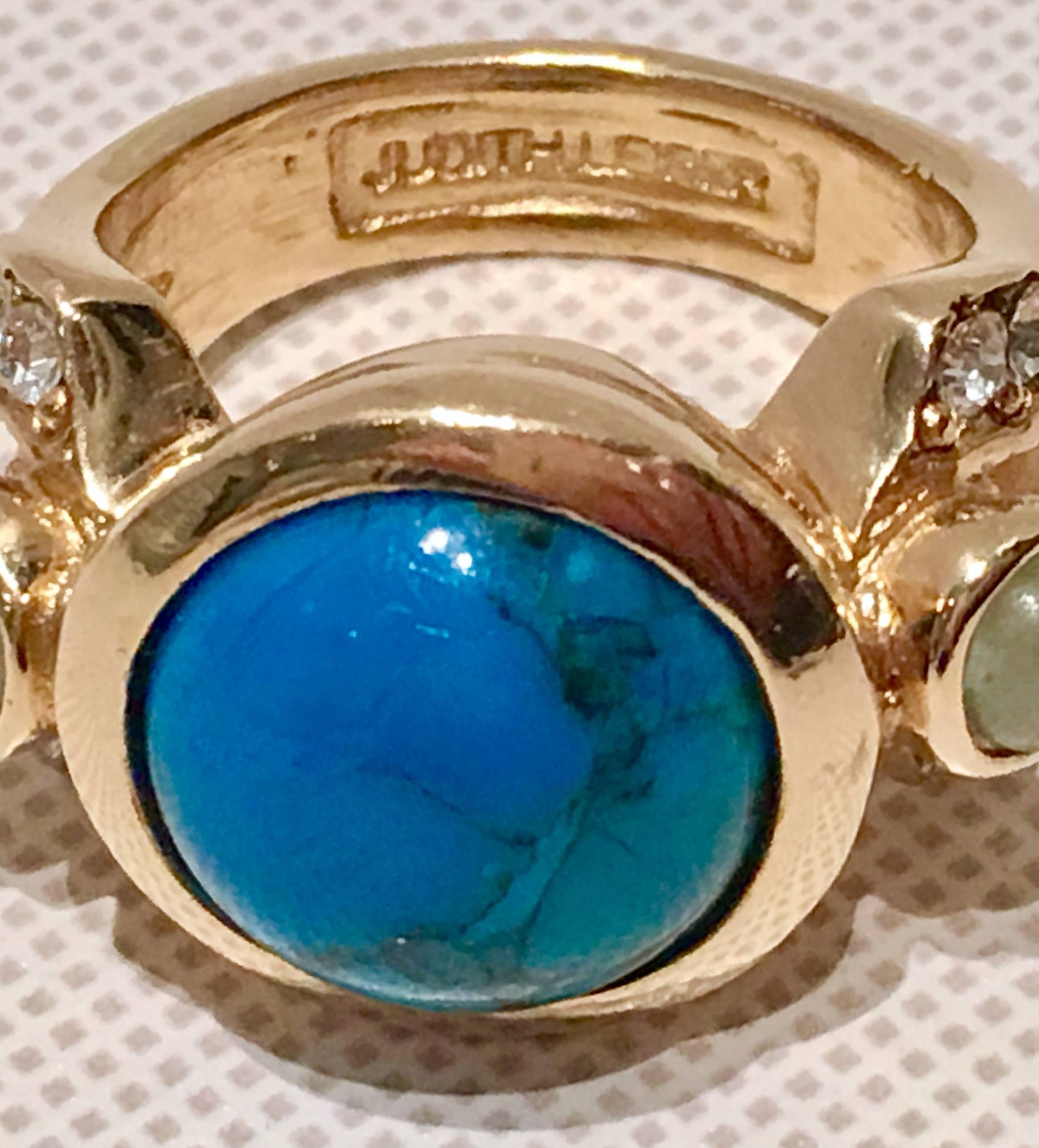 Judith Leiber Turquoise Aventurine & Gold Plate Cocktail Ring 1