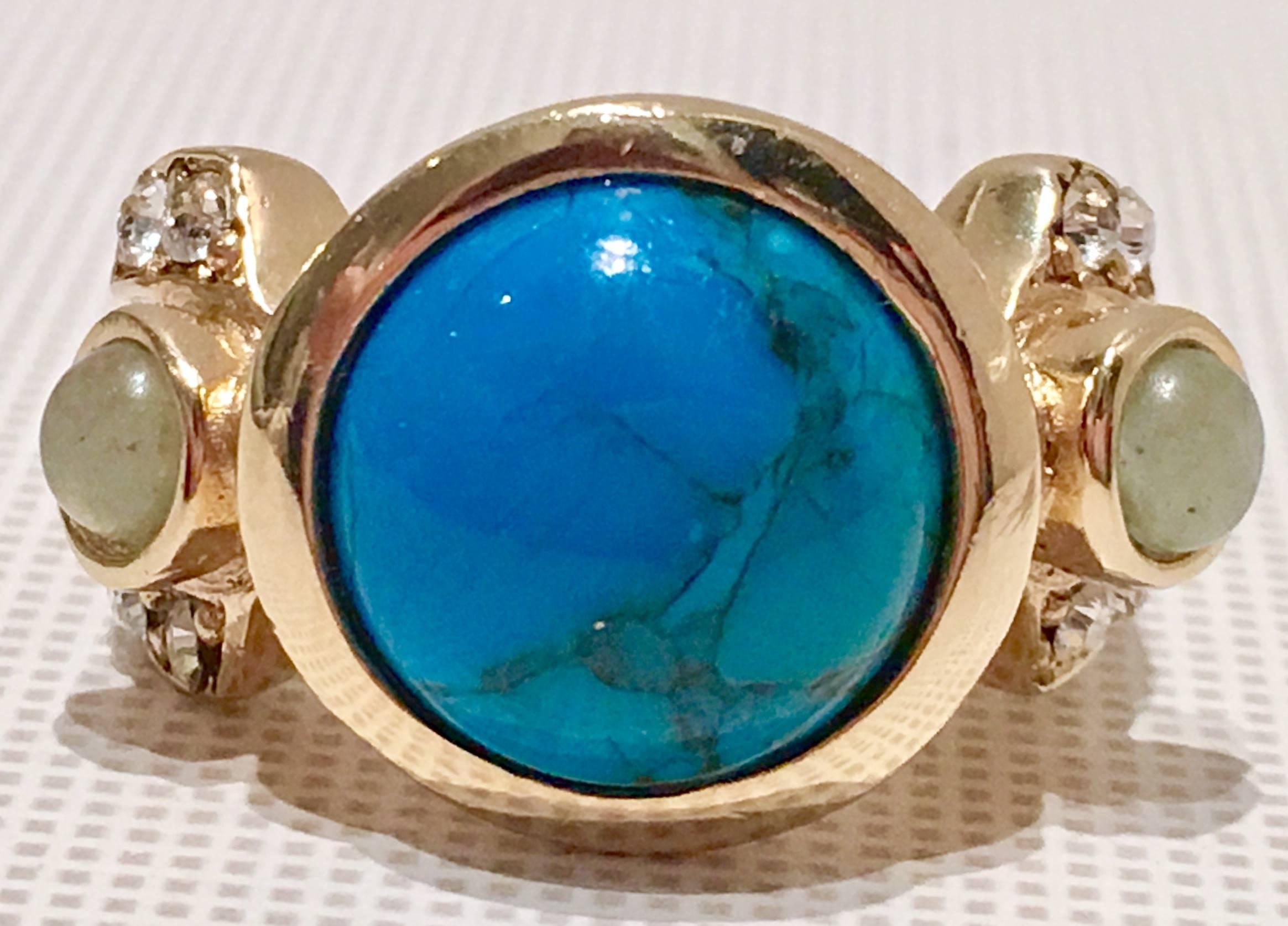 Women's Judith Leiber Turquoise Aventurine & Gold Plate Cocktail Ring