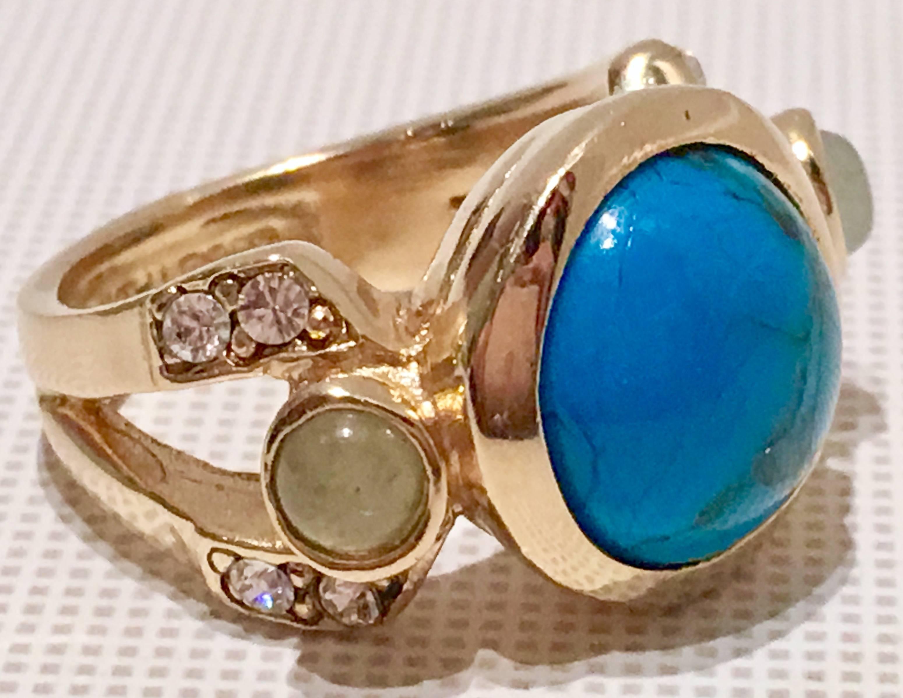 Judith Leiber Turquoise Aventurine & Gold Plate Cocktail Ring In Excellent Condition In West Palm Beach, FL