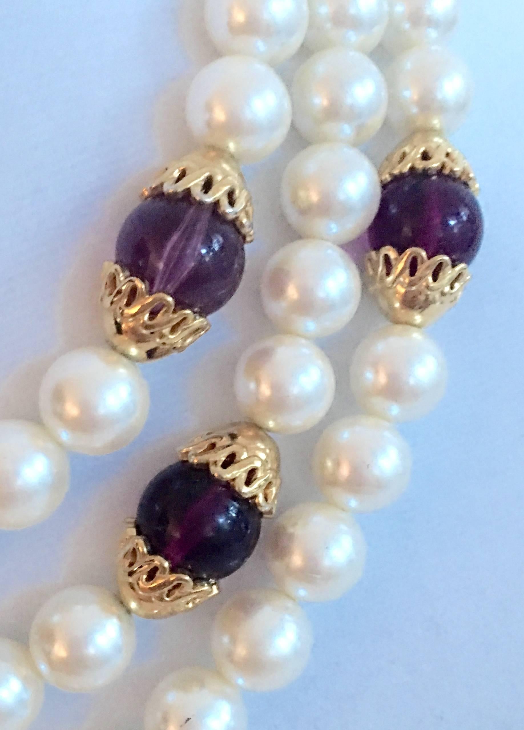 Vintage Napier Triple Strand Pearl and Amethyst Necklace In Good Condition For Sale In West Palm Beach, FL