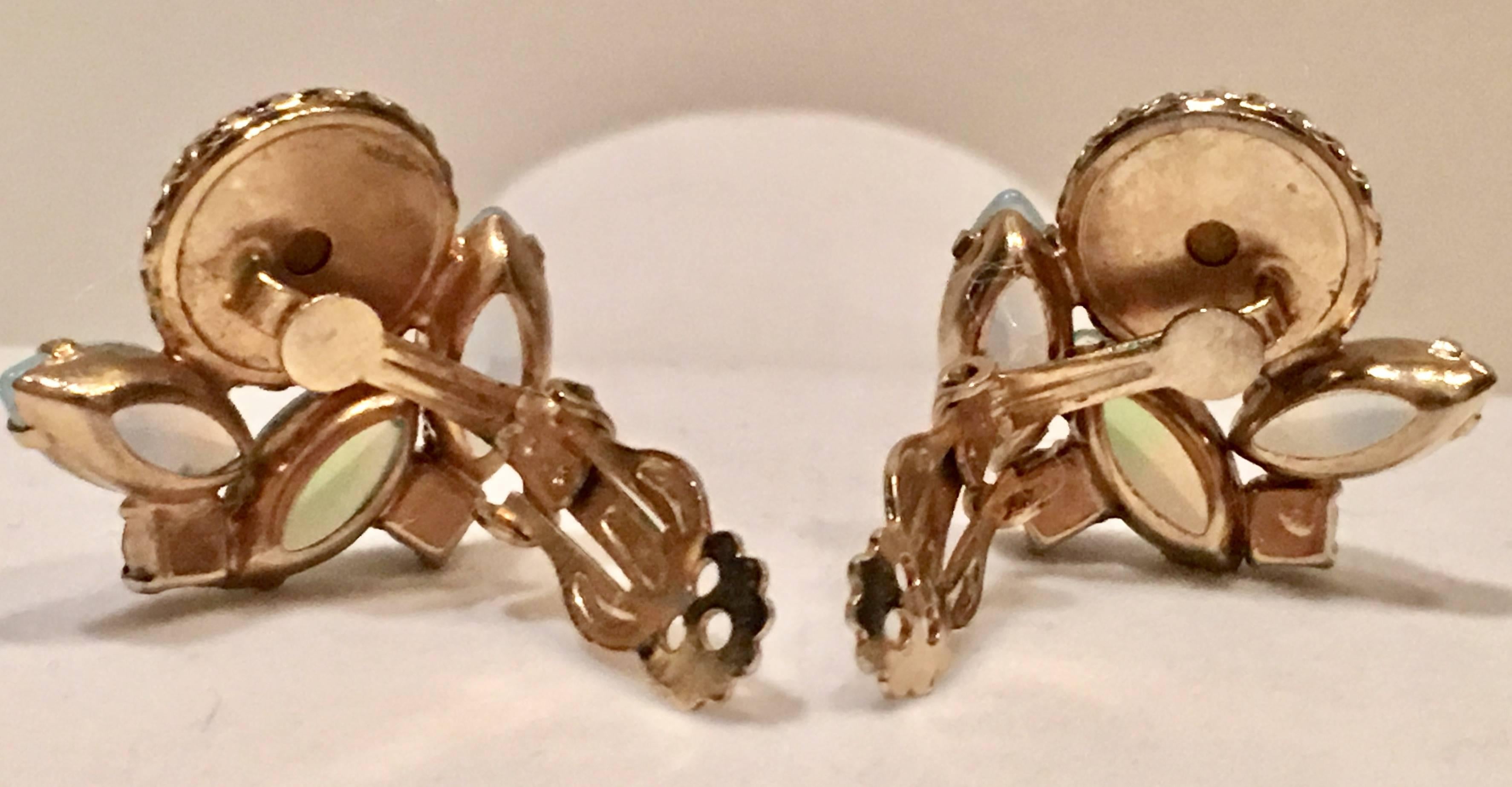 Vintage Schiaparelli Style Gold Plate & Art Glass Bracelet & Earring S/3 5
