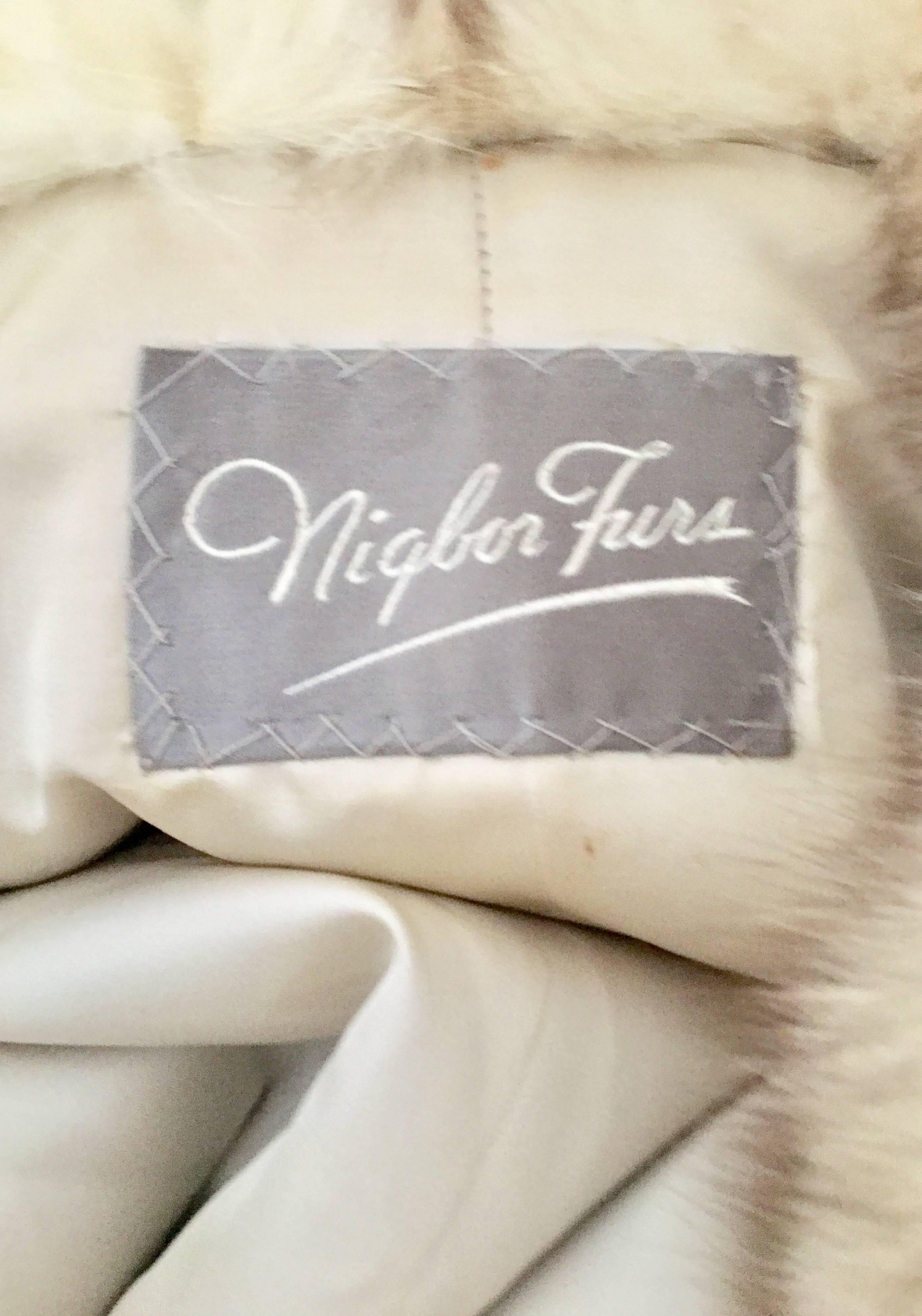Silver Fox Fur and Leather Panel Vintage Coat By Nigbor Furs 2