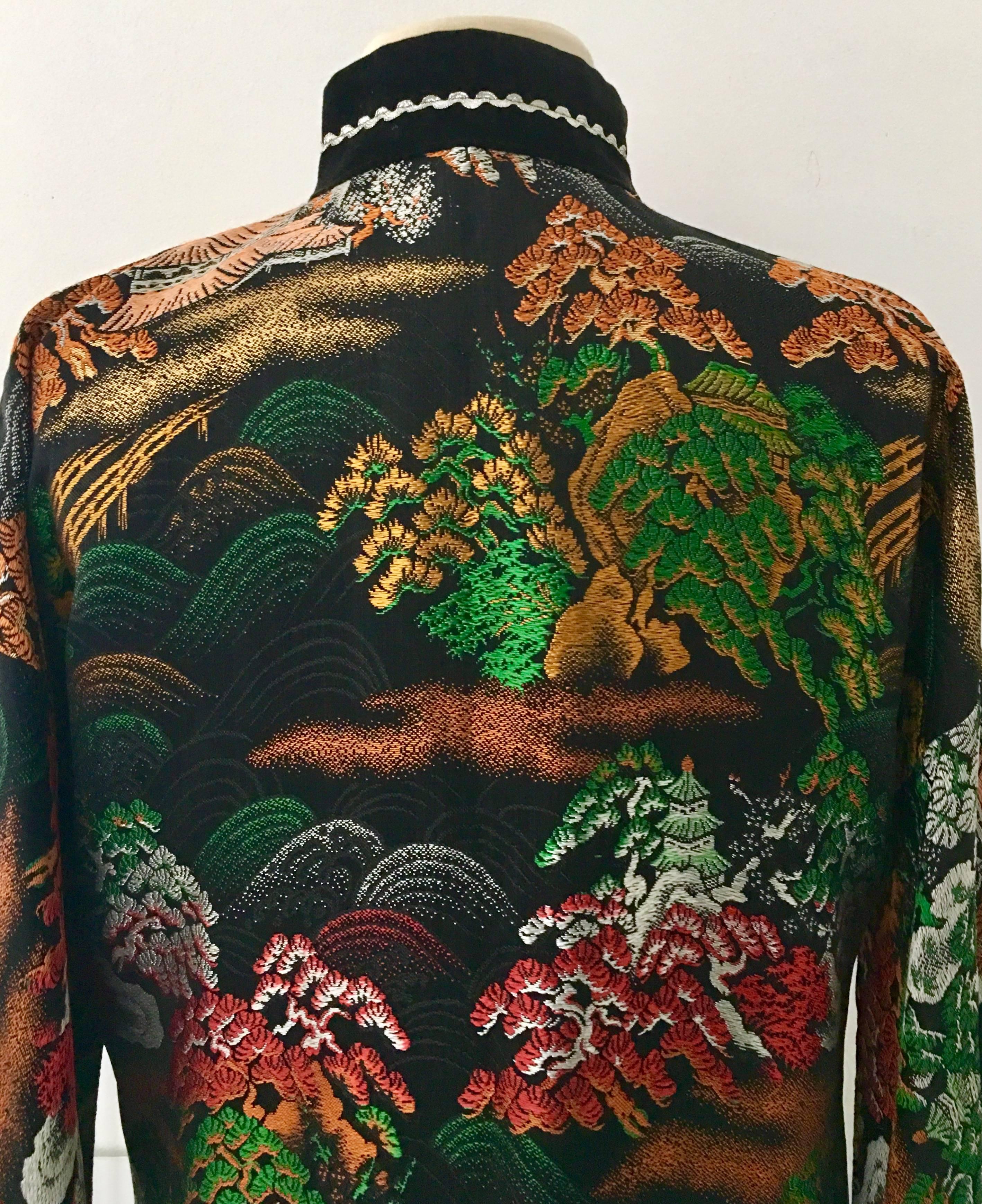 Black Vintage Silk Emboridered Kimono Dinner Jacket-Hong Kong