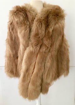 Vintage Hippy Chic Fox & Suede Panel Cape Style Coat