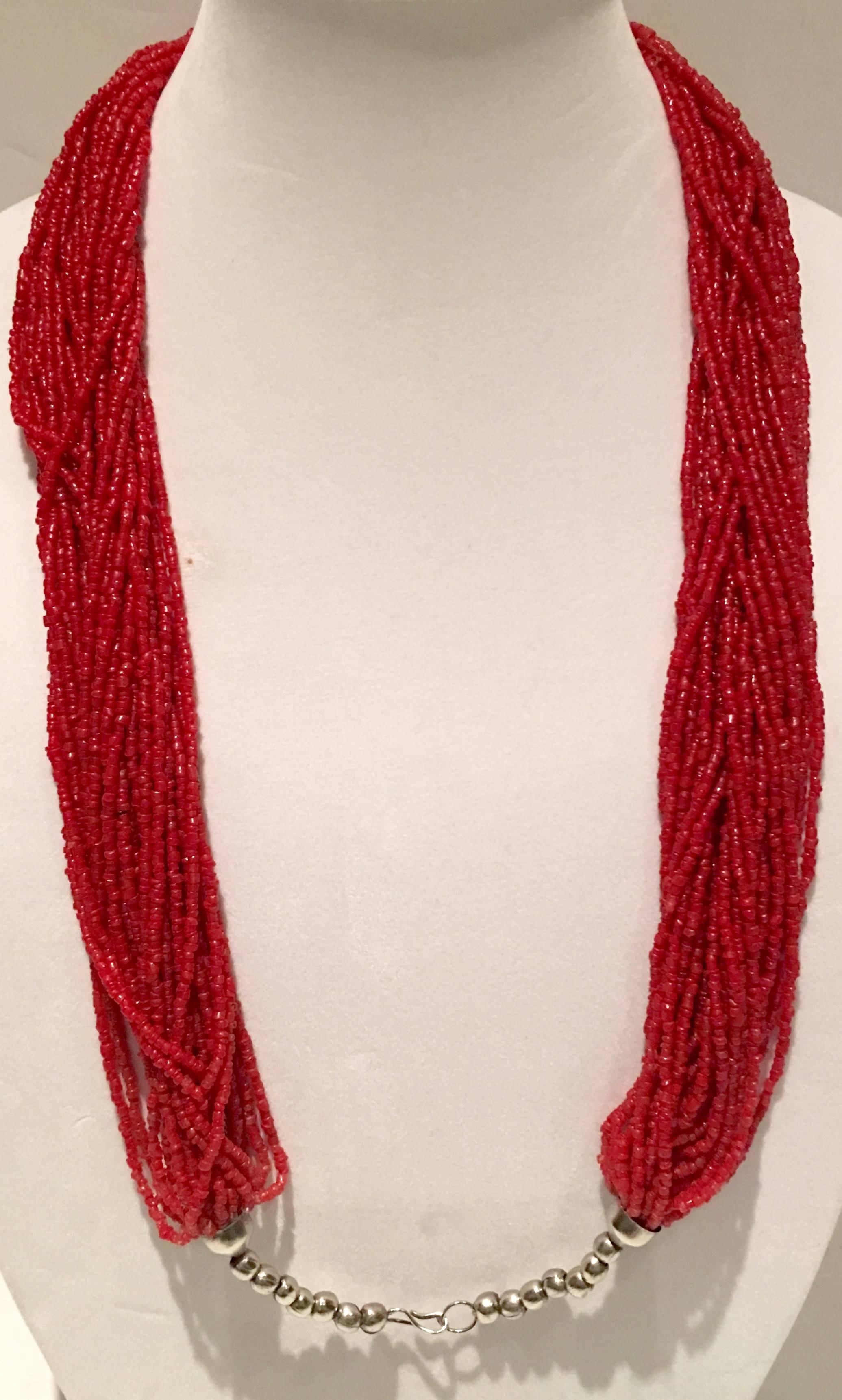 Native American 70'S Navajo Style Coral Bead & Sterling bead 30-Strand 