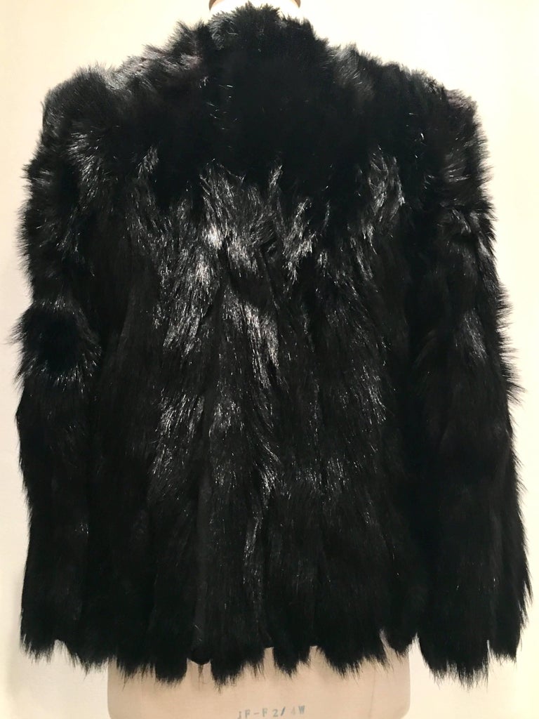 Vintage Hippy Chic Jet Black Monkey Fur Jacket For Sale at 1stdibs