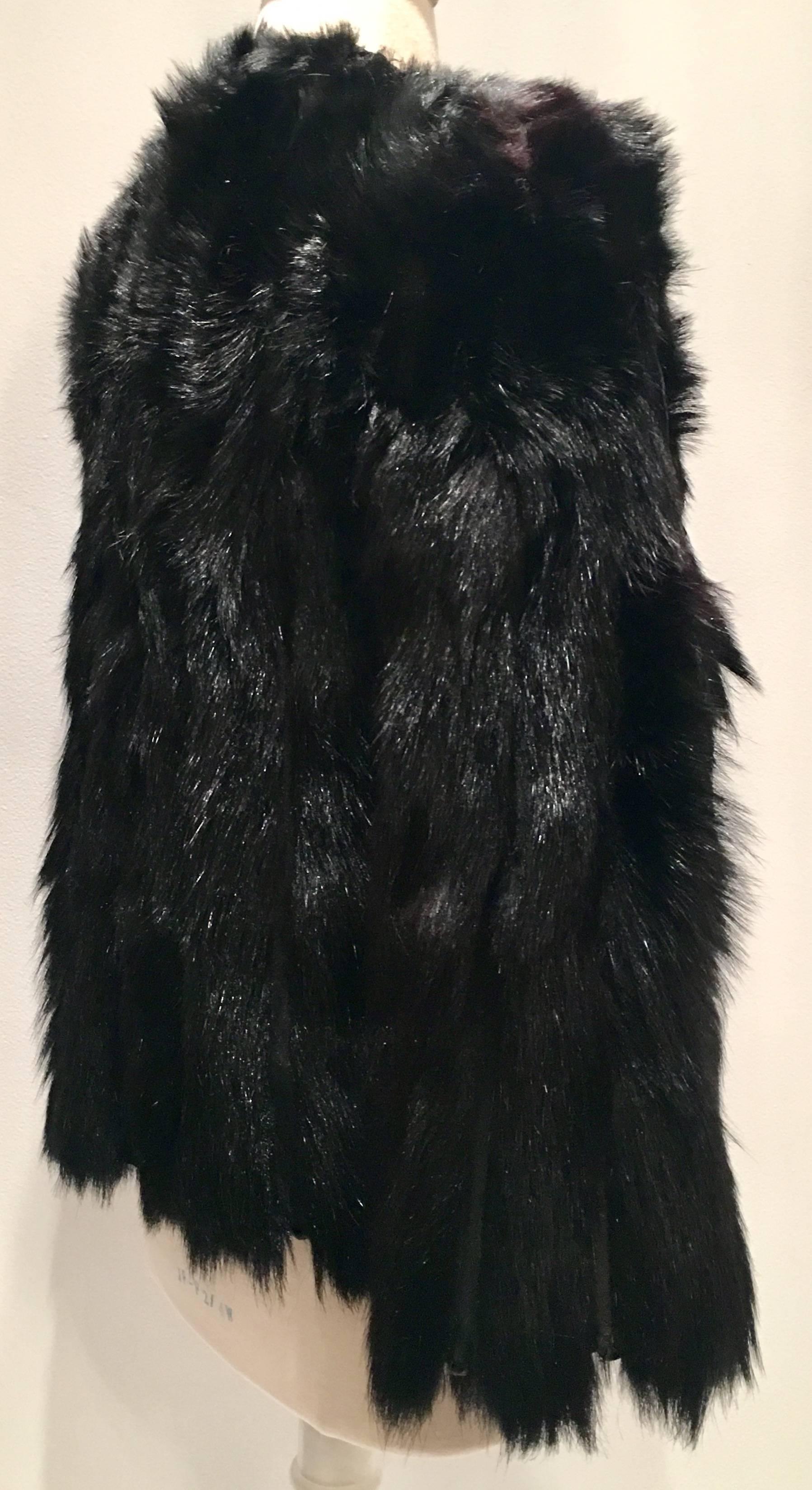 20th Century Hippy Chic Vintage Jet Black Monkey Fur Jacket For Sale at