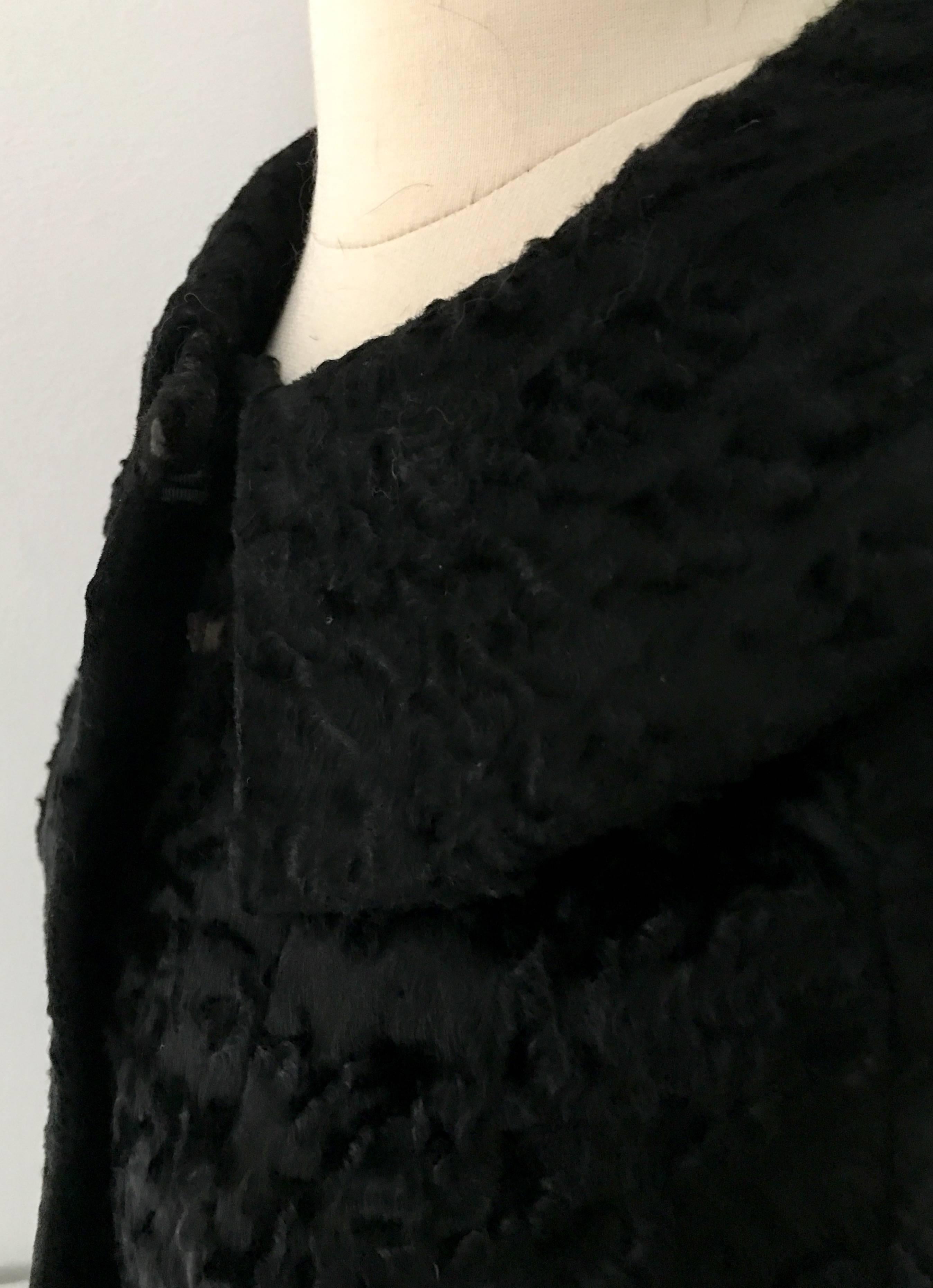 Women's or Men's Vintage Black Persian Lamb Fur Swing Coat For Sale