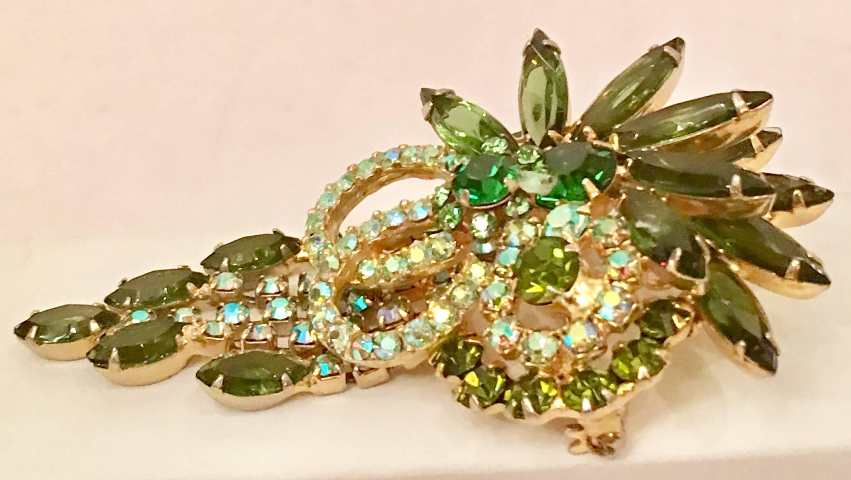 Women's 1960'S Juliana D&E Crystal Peridot Dangling Floral Brooch & Necklace Slide