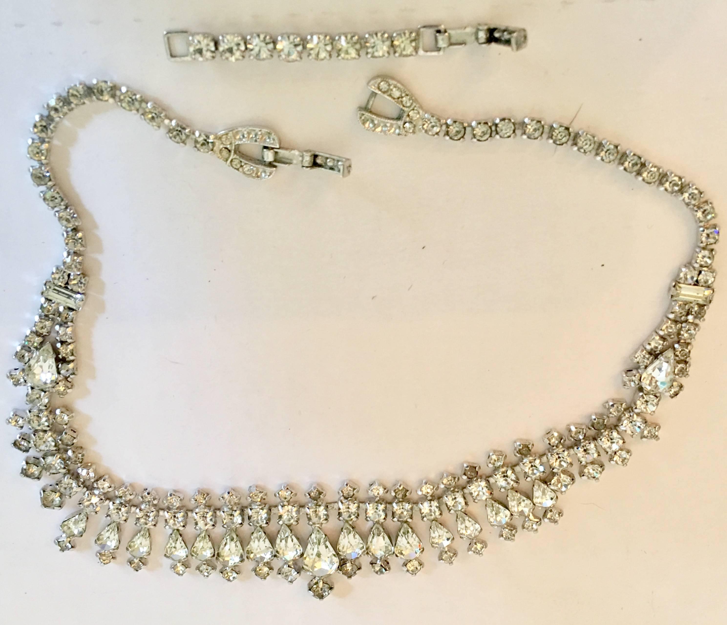Women's or Men's 1960'S Silver & Austrian Crystal Choker Style Necklace By, Ledo